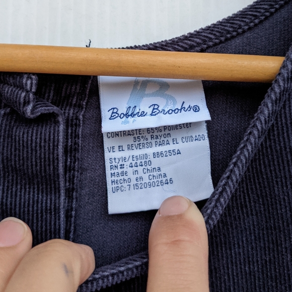 VINTAGE women's navy corduroy and plaid holiday overall pinafore jumper dress - Picture 5 of 10